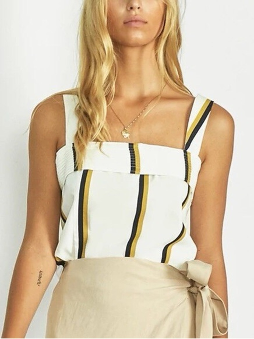 Sancia cibile square neck tencel linen strip crop top size large